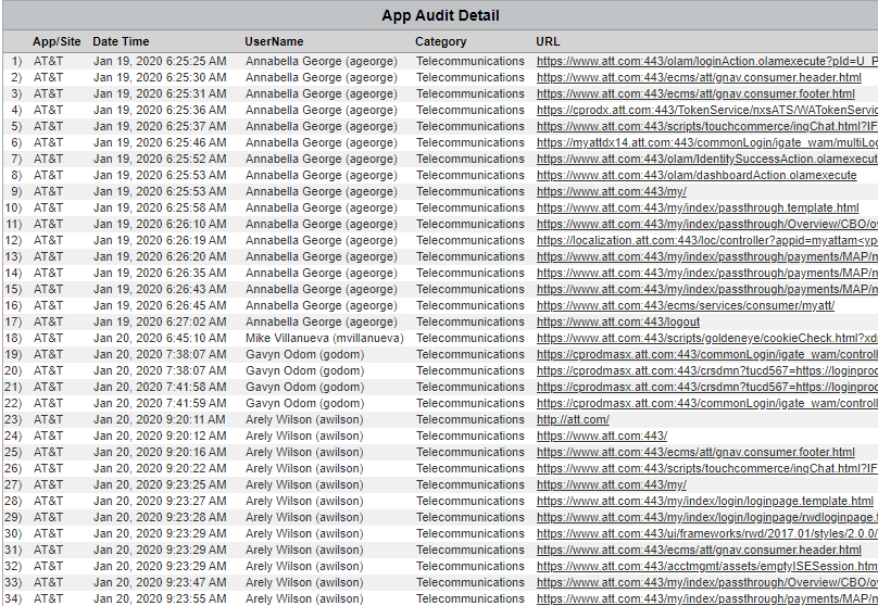 CyBlock Mini Appliance Tabl App/Site Audit Detail