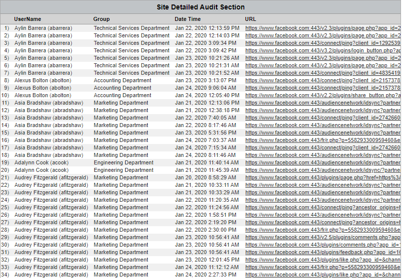 CyBlock Table Audit Facebook by User Name